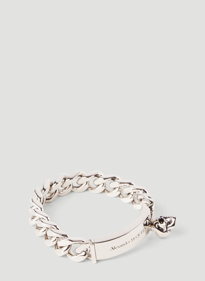 Alexander Mcqueen Skull Charm Curb-chain Bracelet In Silver