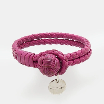 Pre-owned Bottega Veneta Fuchsia Intrecciato Leather Double Strand Bracelet In Pink
