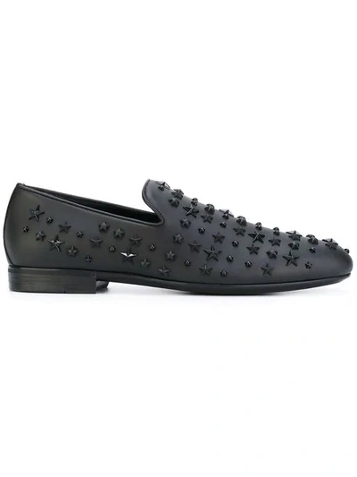 Jimmy Choo Sloane Black Sport Calf Leather Slippers With Mixed Studs