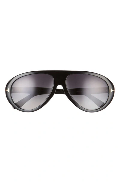 Tom Ford Camillo Pilot Sunglasses, 60mm In Shiny Black / Smoke
