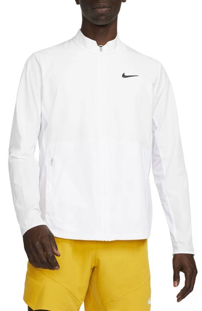 Nike Court Advantage Water Repellent Woven & Mesh Packable Jacket In White