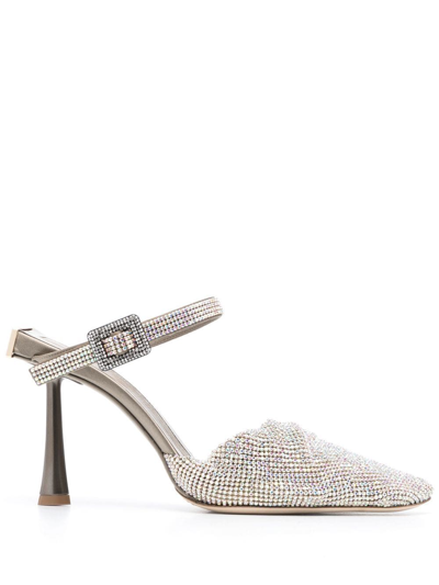 Benedetta Bruzziches Crystal Mesh Buckle Sandals In Silver