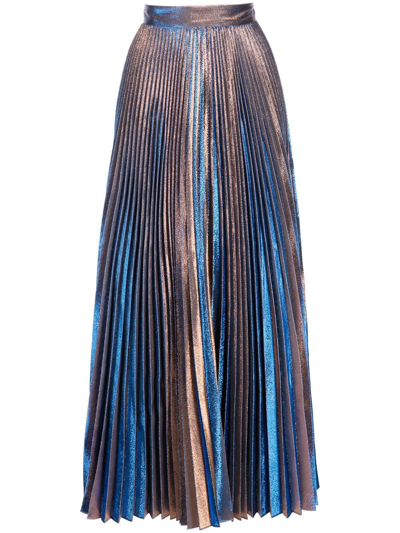 Rochas Pleated Lurex Midi Skirt In Medium Blue