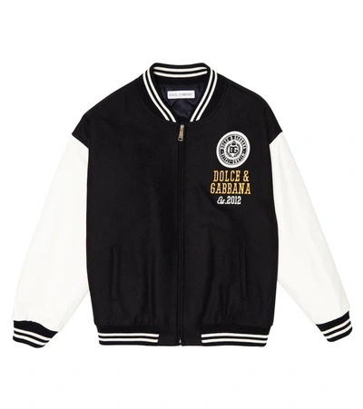 Dolce & Gabbana Kids' Leather-paneled Varsity Jacket In Multicolor
