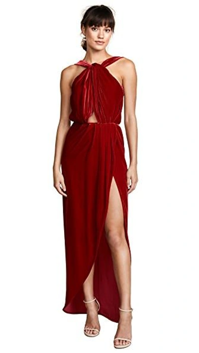 Vatanika Velvet Maxi Dress In Red