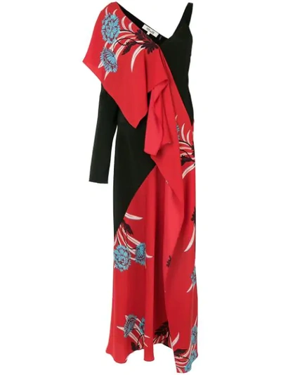 Diane Von Furstenberg Asymmetric Oriental Print Dress In Red