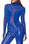 Afrm Astra Long Sleeve Mesh Top In Cobalt Blue