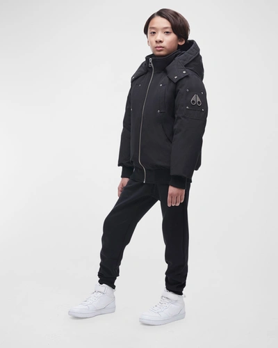 Moose Knuckles Kid's Detachable-hooded Bomber Jacket In Black
