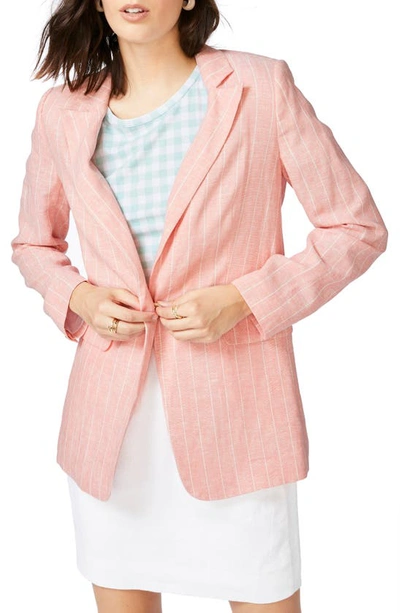 Court & Rowe Pinstripe One-button Blazer In Cheeky Peach