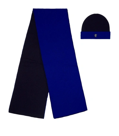 Philip Treacy Cashmere Reversible Knitted Hat And Scarf Set In Blue
