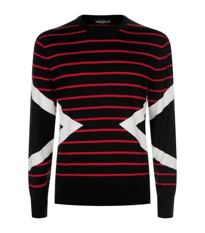 Neil Barrett Striped Lightning Bolt Sweater In Black