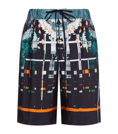 Meng Silk Geometric Floral Print Pyjama Shorts In Black