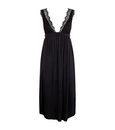 Eberjey Ariza Lace-trimmed Stretch-modal Jersey Nightdress In Black