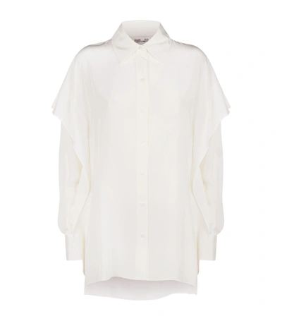 Diane Von Furstenberg Ruffle Trim Silk Shirt In Ivory