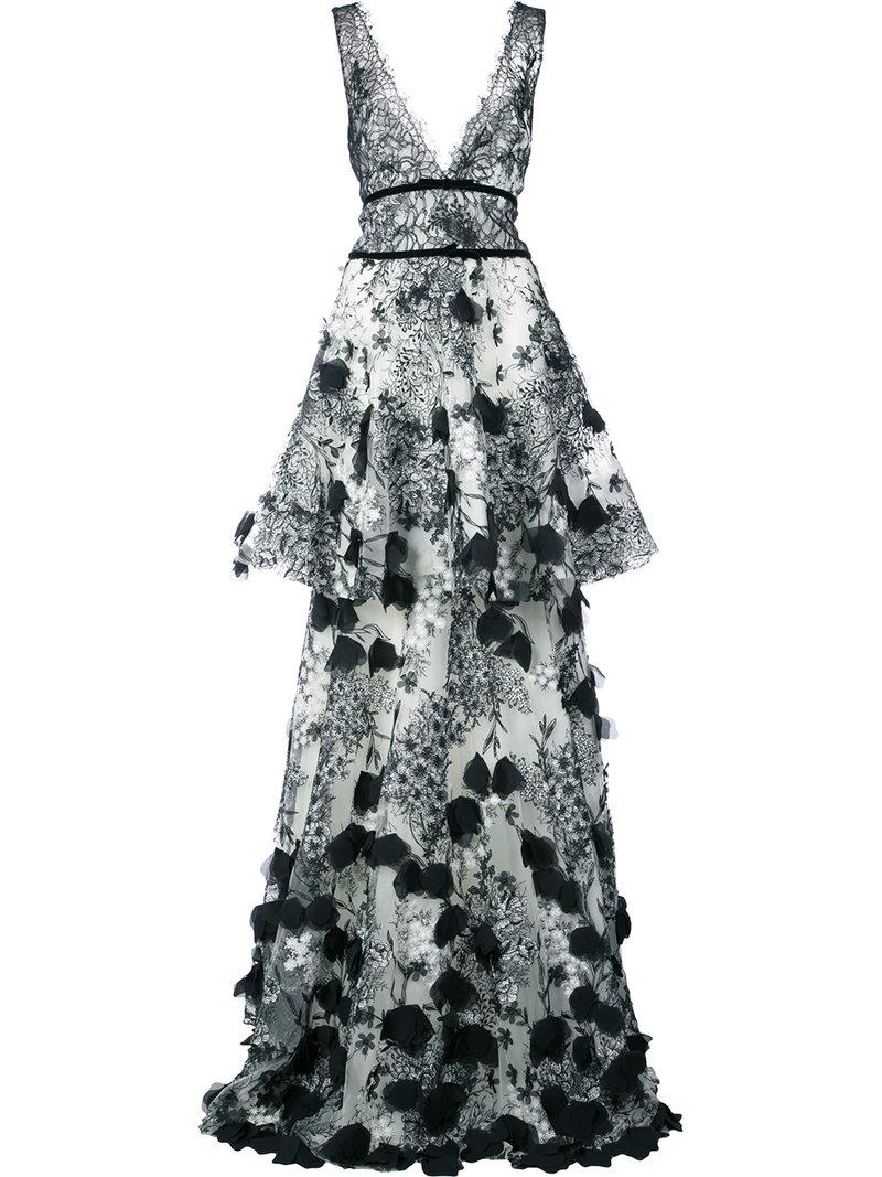 marchesa black and white dress