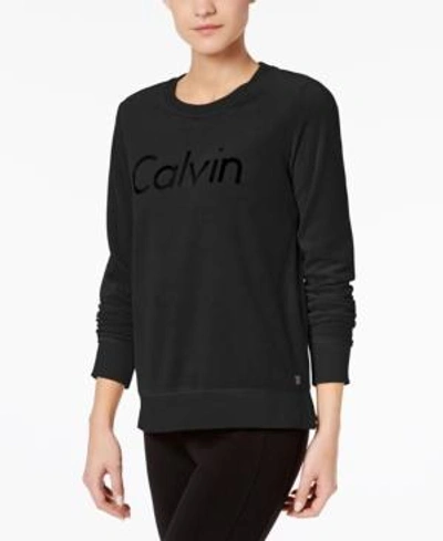 Calvin Klein Performance Logo Velour Top In Black