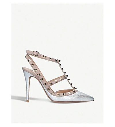 Valentino Garavani Rockstud 100 Metallic-leather Courts In Silver Com