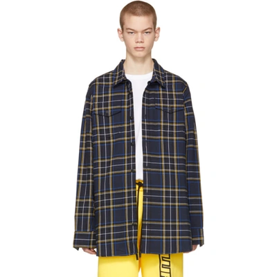 Off-white Check-print Two-pocket Back-graphic Shirt In Blue