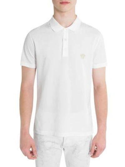 Versace Cotton Polo Shirt In White Gold