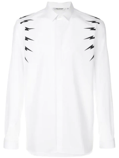 Neil Barrett Lightning Bolt Longsleeved T-shirt In Geometric Print,white