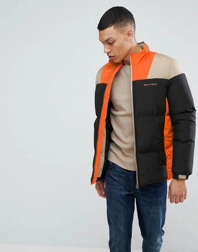 Bellfield Puffer Jacket In Color Block - Black