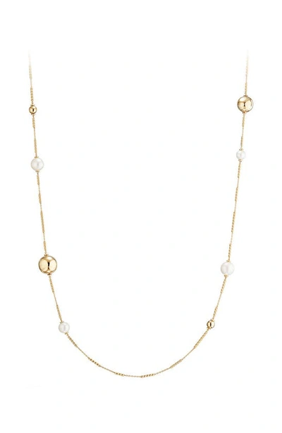 David Yurman Solari Long Station Necklace With Cultured Freshwater Pearls In 18k Gold In White/gold