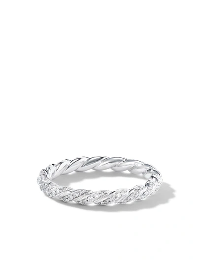 David Yurman 2.7mm Petite Paveflex Ring With Diamonds In 18k White Gold