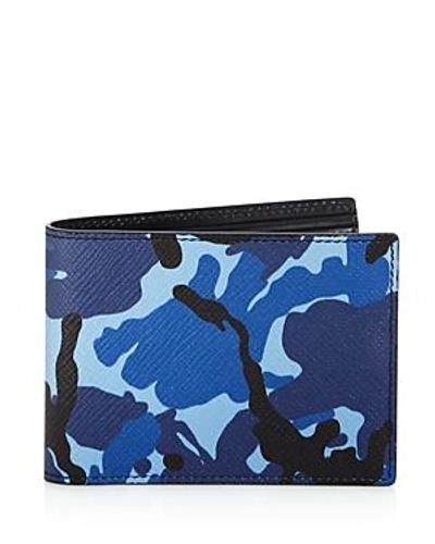 Smythson Panama Leather Wallet In Blue Camouflage