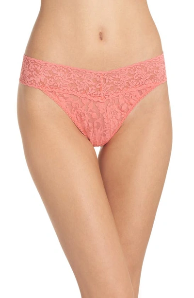 Hanky Panky Stretch Lace Traditional-rise Thong In Peachy Keen