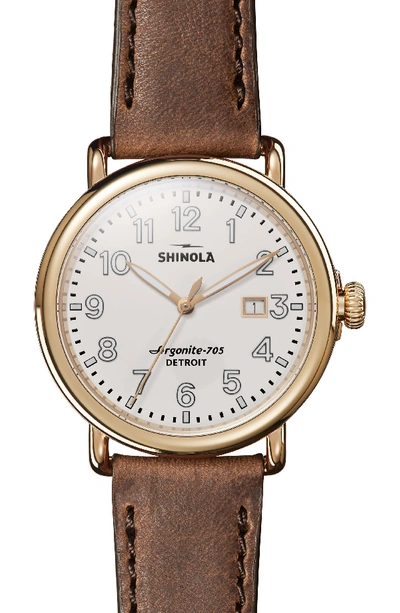 Shinola The Runwell Leather Strap Watch, 41mm In White/brown