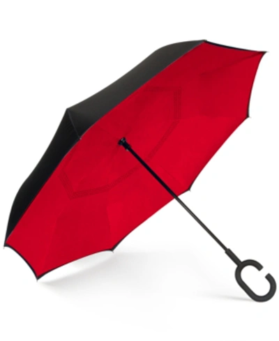 Shedrain Reversible Open Umbrella In Black/red