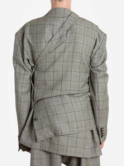 Raf Simons Men's Grey Check Asymmetric Waistcoat