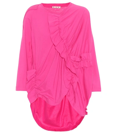 Marni Ruched Cotton-jersey T-shirt In Pink