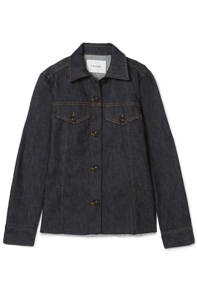 Frame Le Raw Frayed Denim Shirt In Indigo