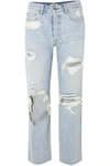 Grlfrnd Helena Distressed High-rise Straight-leg Jeans In Light Denim