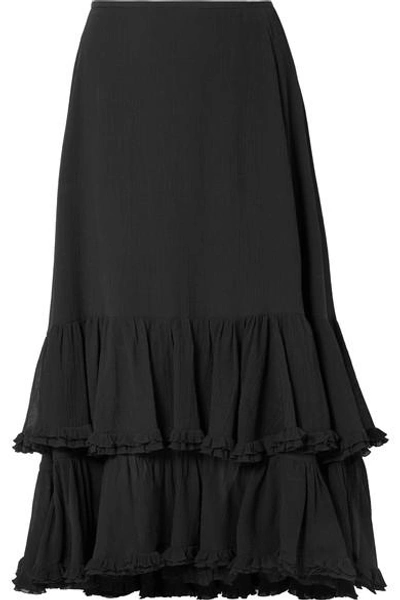 Chloé Tiered Cotton And Silk-blend Crepon Midi Skirt In Black