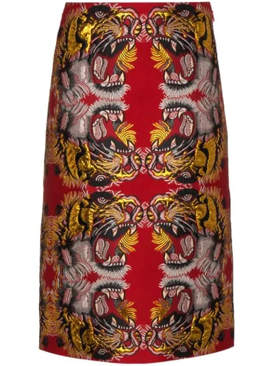 Gucci Lurex Jacquard Tigers Skirt In Red