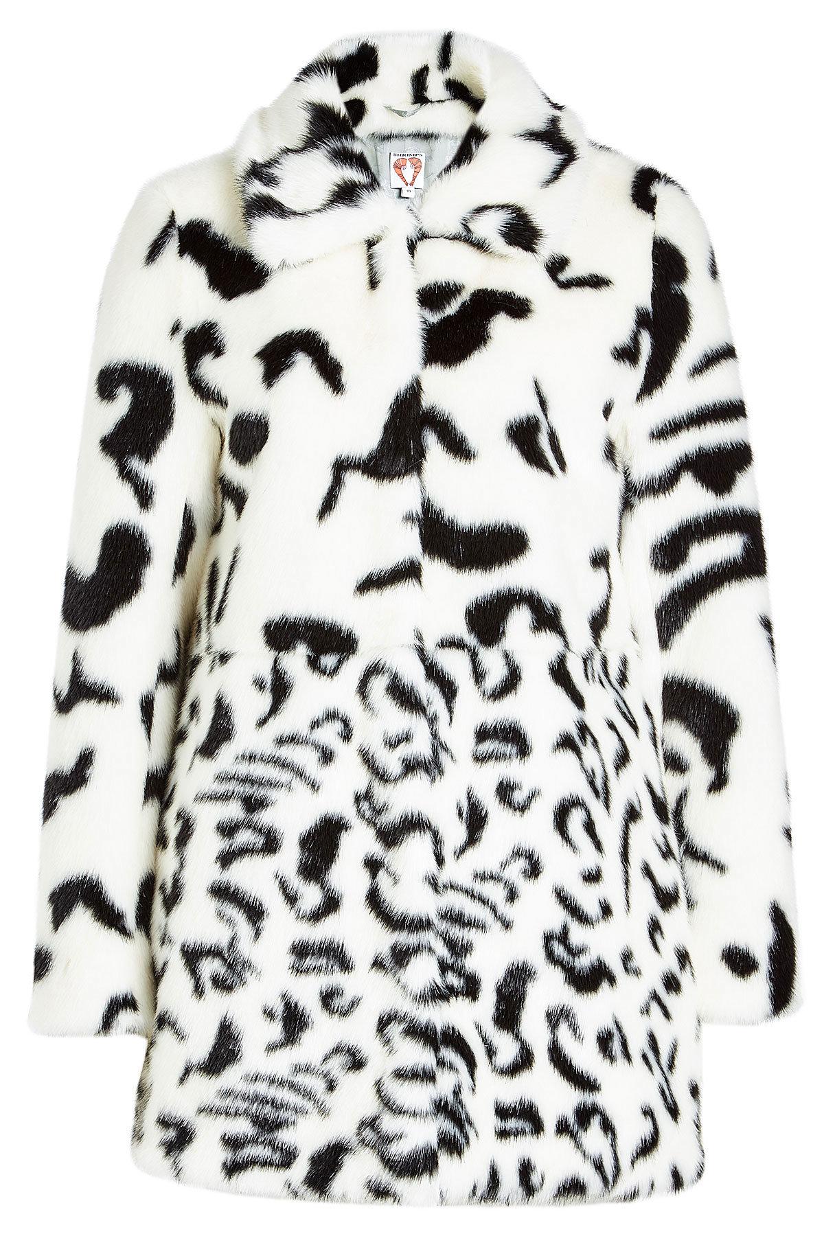 black and white fur coat