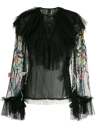 Romance Was Born Unicorn Beaded Blouse In Black