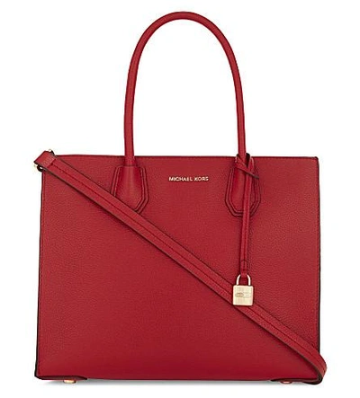 Michael Michael Kors Mercer Large Grained Leather Tote Bag In Bright Red/sig