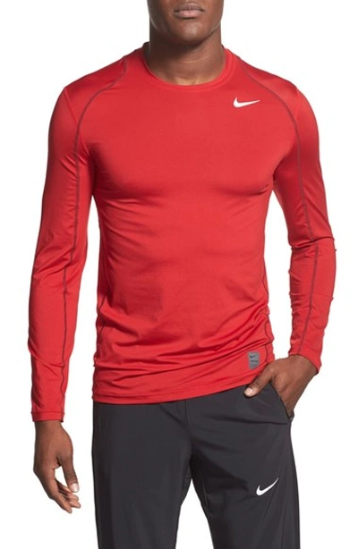 Nike 'pro Cool Compression' Fitted Long Sleeve Dri-fit T-shirt In Gym Red/ Team Red/ |