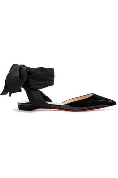 Christian Louboutin Lahore Lace-up Crepe De Chine And Patent-leather Flats In Black