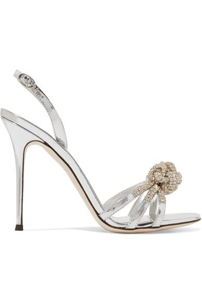 Giuseppe Zanotti Mistico Crystal-embellished Metallic Leather Sandals In Silver