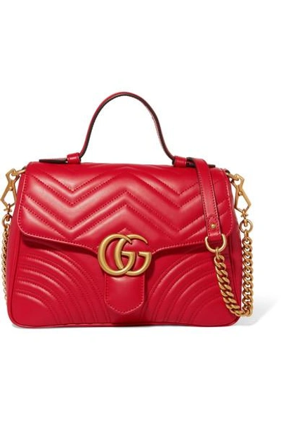 Gucci Gg Marmont Small Quilted Leather Shoulder Bag In Red