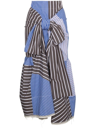 Marni Knot-front Striped Cotton-blend Poplin Skirt In Blue