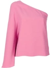 Theory Ruza One-shoulder Crepe Top In Pink