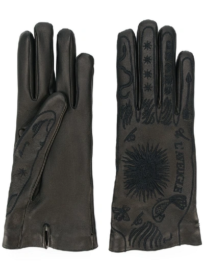 Gucci Palmistry Embroidered Leather Gloves In Black