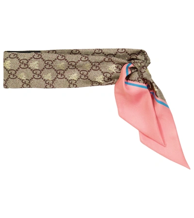 Gucci Gg Supreme Printed Silk Twill Scarf In Beige,pink
