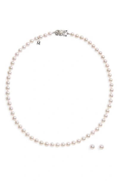Mikimoto Cultured Pearl Necklace & Stud Earring Set In White Gold