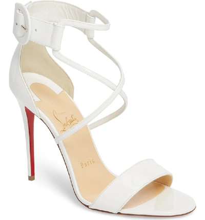 Christian Louboutin Choca Patent Red Sole Sandal, White In Latte